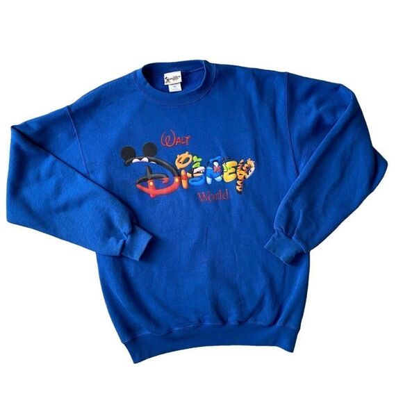 Walt Disney World Vintage Blue Sweater Fleece Lined Sweatshirt SZ M - Picture 1 of 13